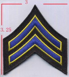 "CPL" CORPORAL CHEVRONS ROYAL BLUE with MEDIUM GOLD TRIM on BLACK - SOLD in PAIRS